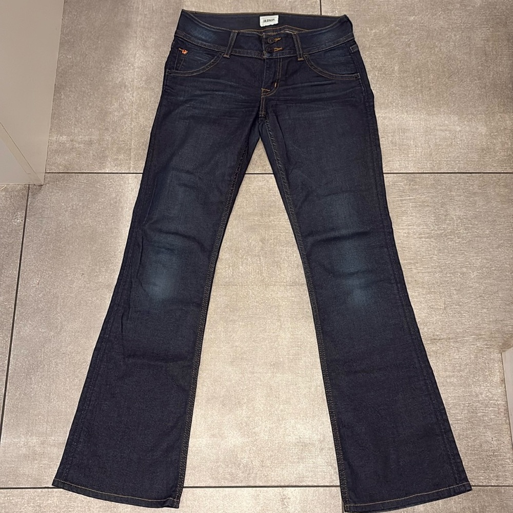Like new!!! Hudson, low rise, bootcut flare jeans, dark indigo